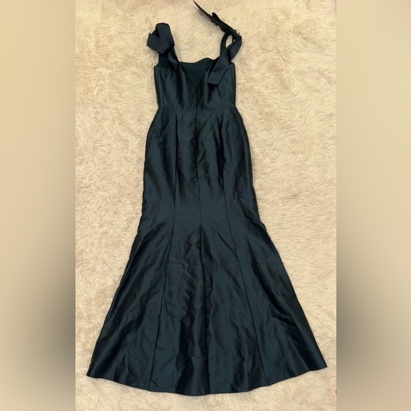 NEW Alfred Sung Bow Strap Satin Twill Trumpet Gown Sz 4 R evergreen green - Picture 3 of 6